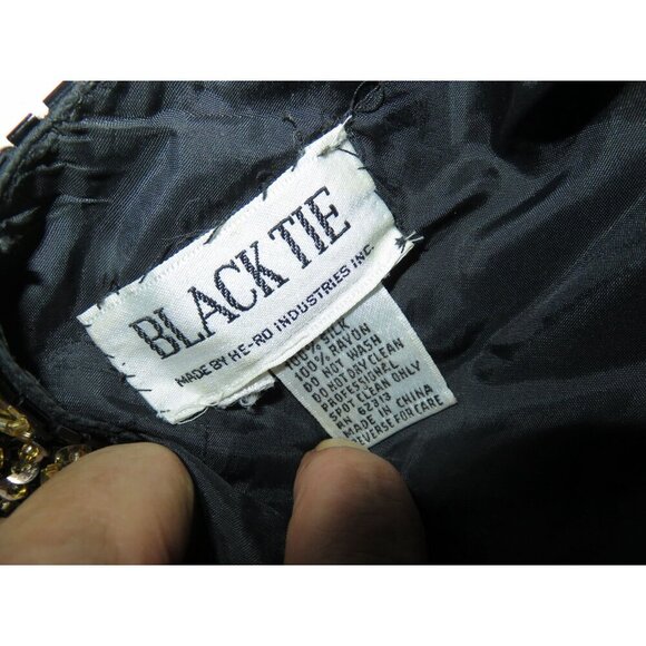 BLACK TIE Vintage Stunningly Embellished Beaded & Sequined 100% Silk Black Tie D - Picture 10 of 10